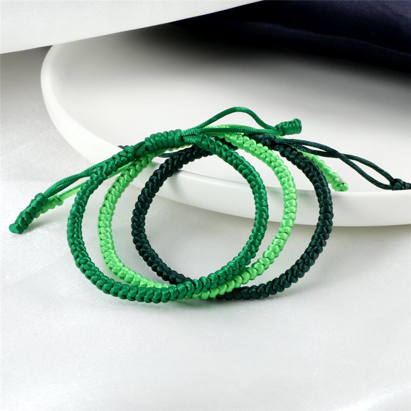 Pulseira trançada de fio verde, pulseira para homens, mulheres, tecido pela mão, corda da da sorte, pulseiras de oração, joias unissex