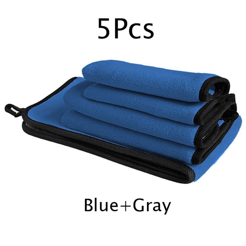 5 st 600 gsm biltvätt mikrofiberhanddukar supertjock plyschduk för tvätt rengöring torkning absorbera vaxpolering: Blå