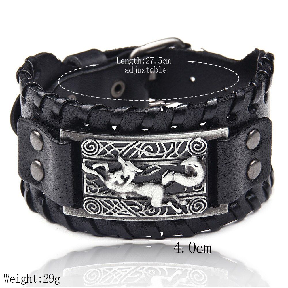 Charme pulseira de couro larga homens punk trançado corda liga manguito pulseira masculina viking pulseira dos homens jóias