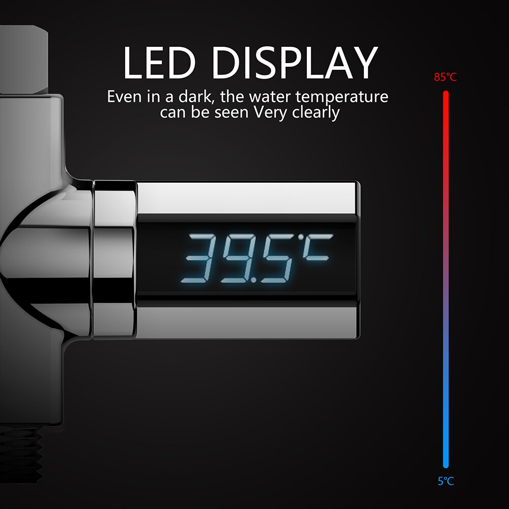 Water Temperature Meter Monitor LED Display Faucet Shower Thermometer Home Water Flow Temperature Monitor