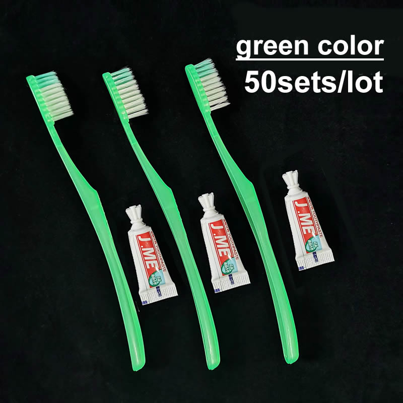 Suministros para hotel, viaje, Kit Dental, cepillo de dientes desechable, juegos de pasta de dientes, embalaje independiente al por mayor: Verde
