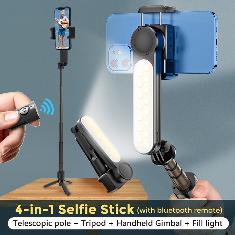 L09 Gimbal Stabilizer Met Licht Invullen Bluetooth Telescopische Selfie Stick Video Schieten Statief Voor Telefoon Smartphone Ios Android