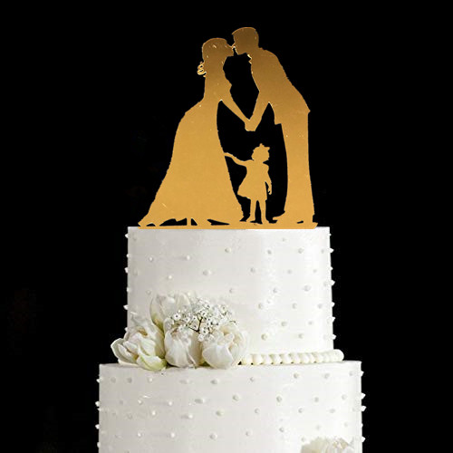 Family Style Rustic Wood Wedding Cake Topper Bride and Groom Cake Toppers with Kids Boy or Girl Cake Decorating Baby Shower: style 12 gold