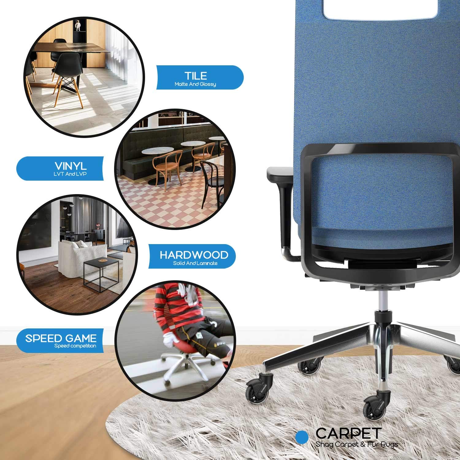 ATOMDOC 5pcs 3" Universal Mute Office Chair Caster Wheels Replacement Casters Rubber Soft Safe Roller Furniture Wheel Hardware