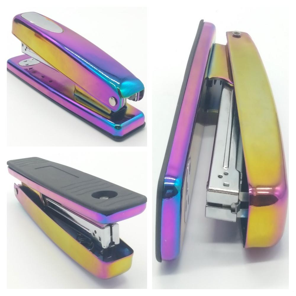 Rainbow Stapler Metal Metallic Desktop Manual Staplers Heavy Duty 15 Sheets Capacity with Classic Modern Non-slip Base
