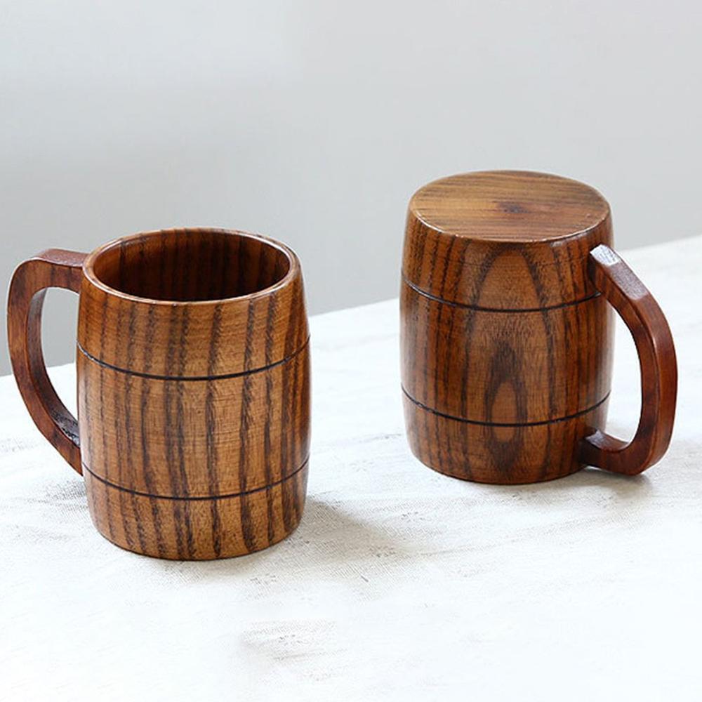 500-550ML Handmade Solid Coffee Mug Beer Mug With Handle Pure Copper Moscow Mule Mugs With Large Capacity Wooden Cup Drinkwares