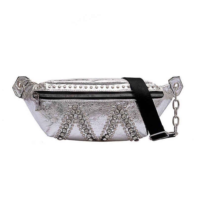 Mulheres à prova d' água Saco Da Cintura Fanny Pacote Moda Pacote Peito Ao Ar Livre Saco Crossbody Sacos de Grande Capacidade Cinto Feminino Hip Cintura Packs: Silver Waist pack