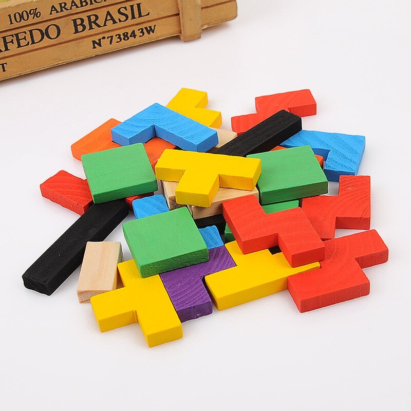 Børn legetøj træ tangram hjerne tetris spil puslespil blokke førskole børn leger harmløst træ træning uddannelsesmæssigt legetøj