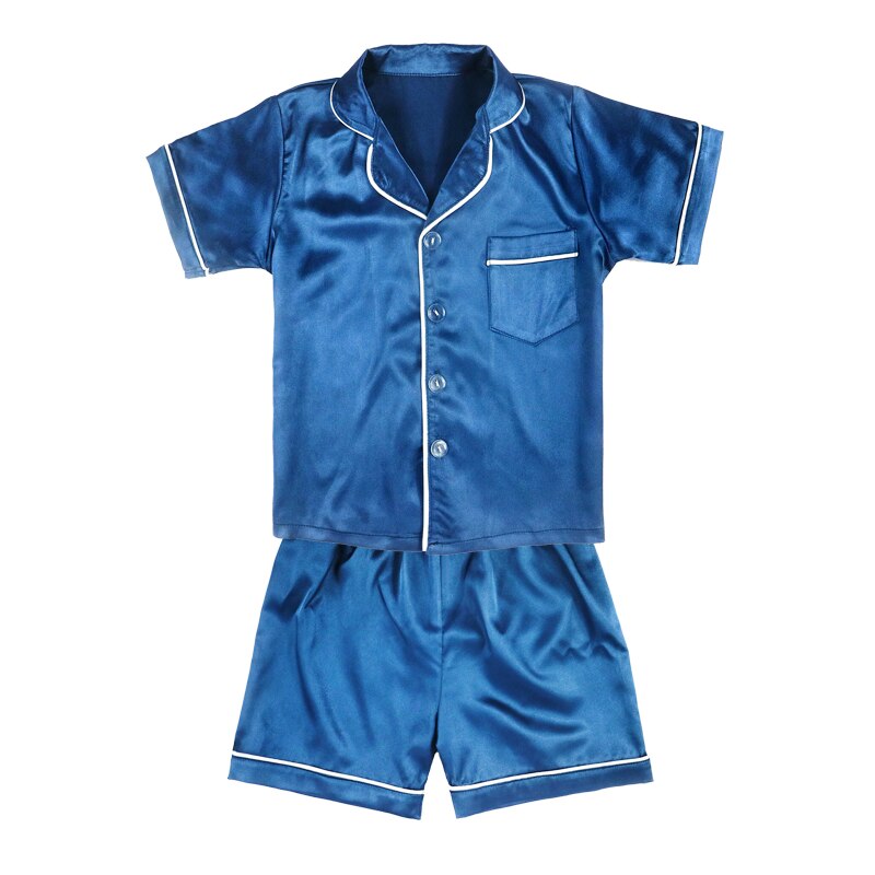 Pyjama en Satin de soie pour enfants, ensemble deux pièces, vêtements de nuit pour garçons et filles, tenue de printemps: Bleu / 2T