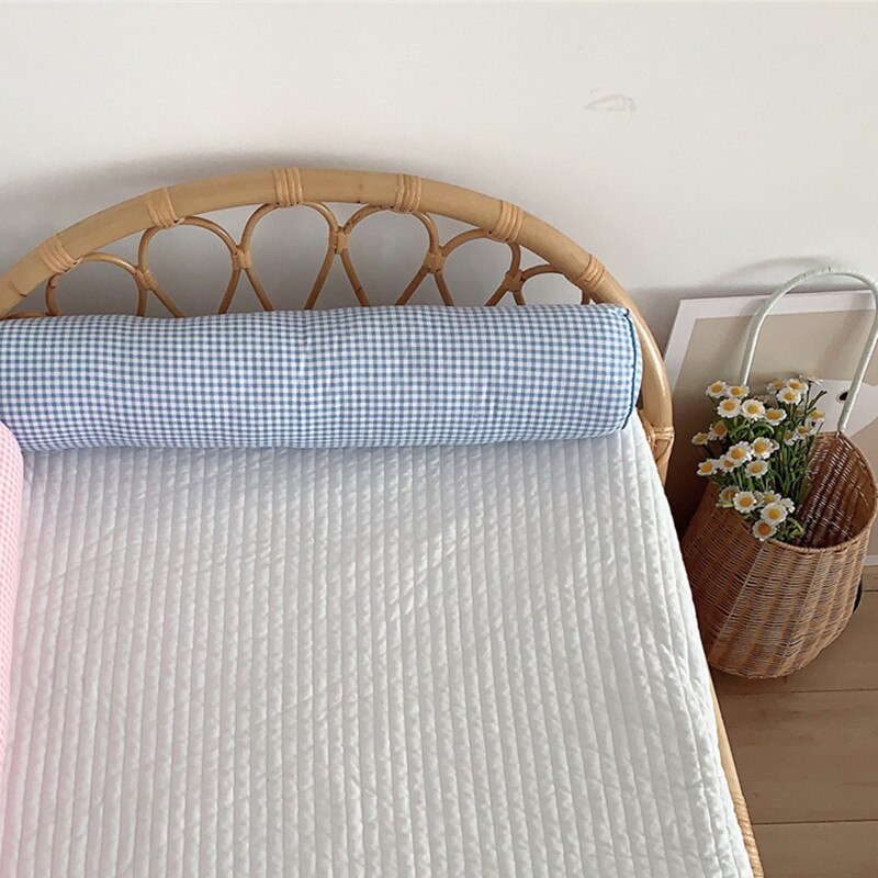 Pare-choc de lit à carreaux en coton pour bébés, épais et doux, protection de berceau pour enfants, coussin de lit, sécurité, Rail latéral, décor de chambre d&#39;enfants: Bleu