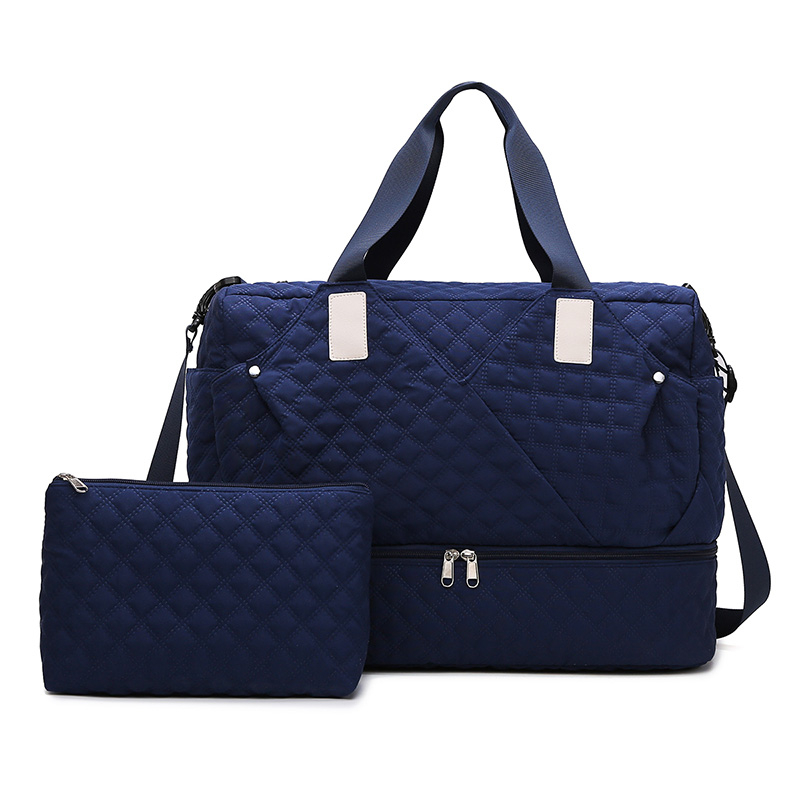 Bolsas de viaje de gran capacidad, organizador de equipaje, bolso de mano impermeable, portátil, plegable, almacenamiento de ropa de viaje, bolsos de hombro: Azul oscuro