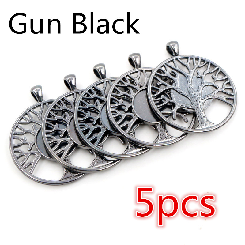 Nueva 14mm tamaño interior rodio oro negro colores plateados estilo árbol cabujón Base camafeo ajuste colgante encantos: Gun Black 5pcs