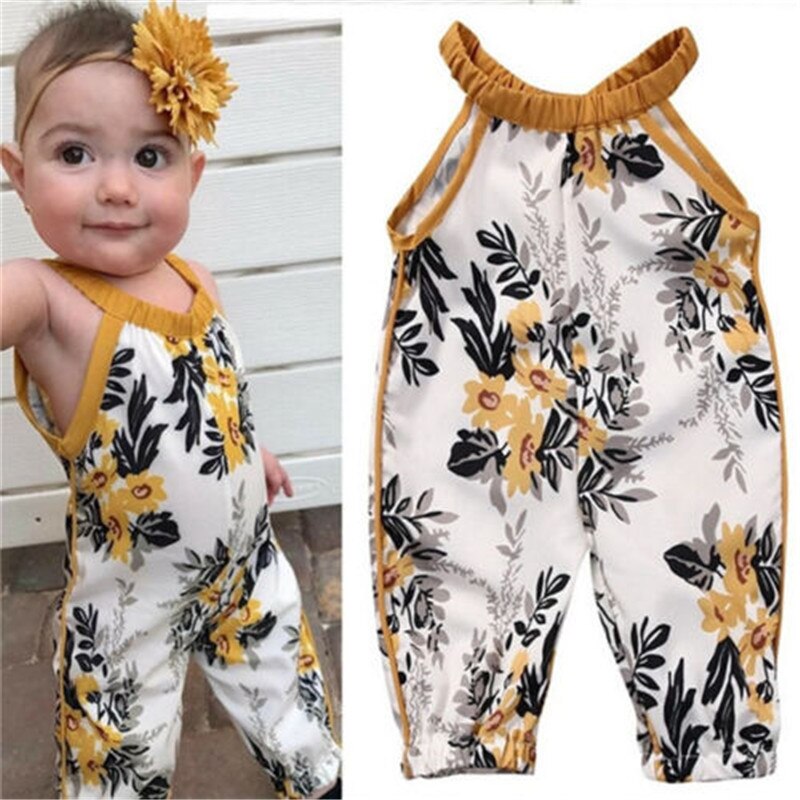 Sommer børne overalls baby piger tøj børn spædbørn blomstret ærmeløs jumpsuit romper tøj outfit sæt
