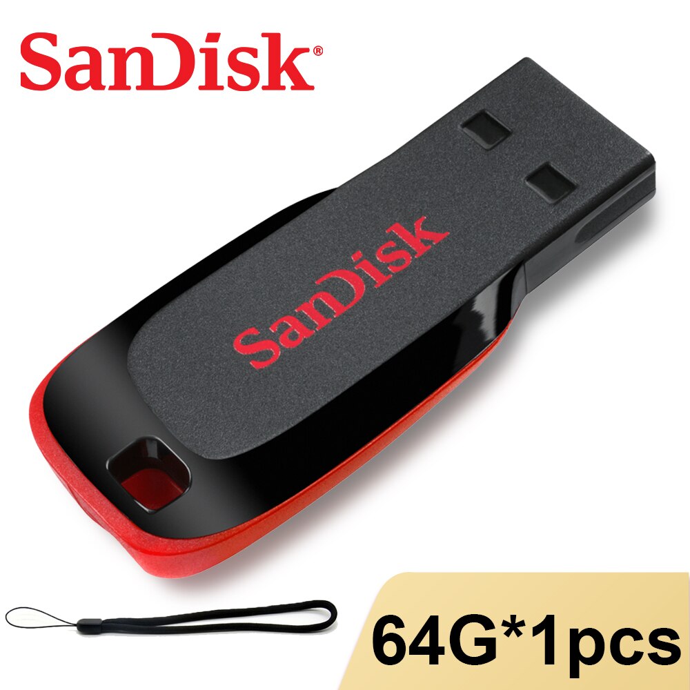 SanDisk Cruzer Blade USB 2.0 Flash Drive 128GB 64GB 32GB 16G Pendrive Original Sandisk Memory Stick SDCZ50 Flash Disk USB2.0: 64G - 1pcs