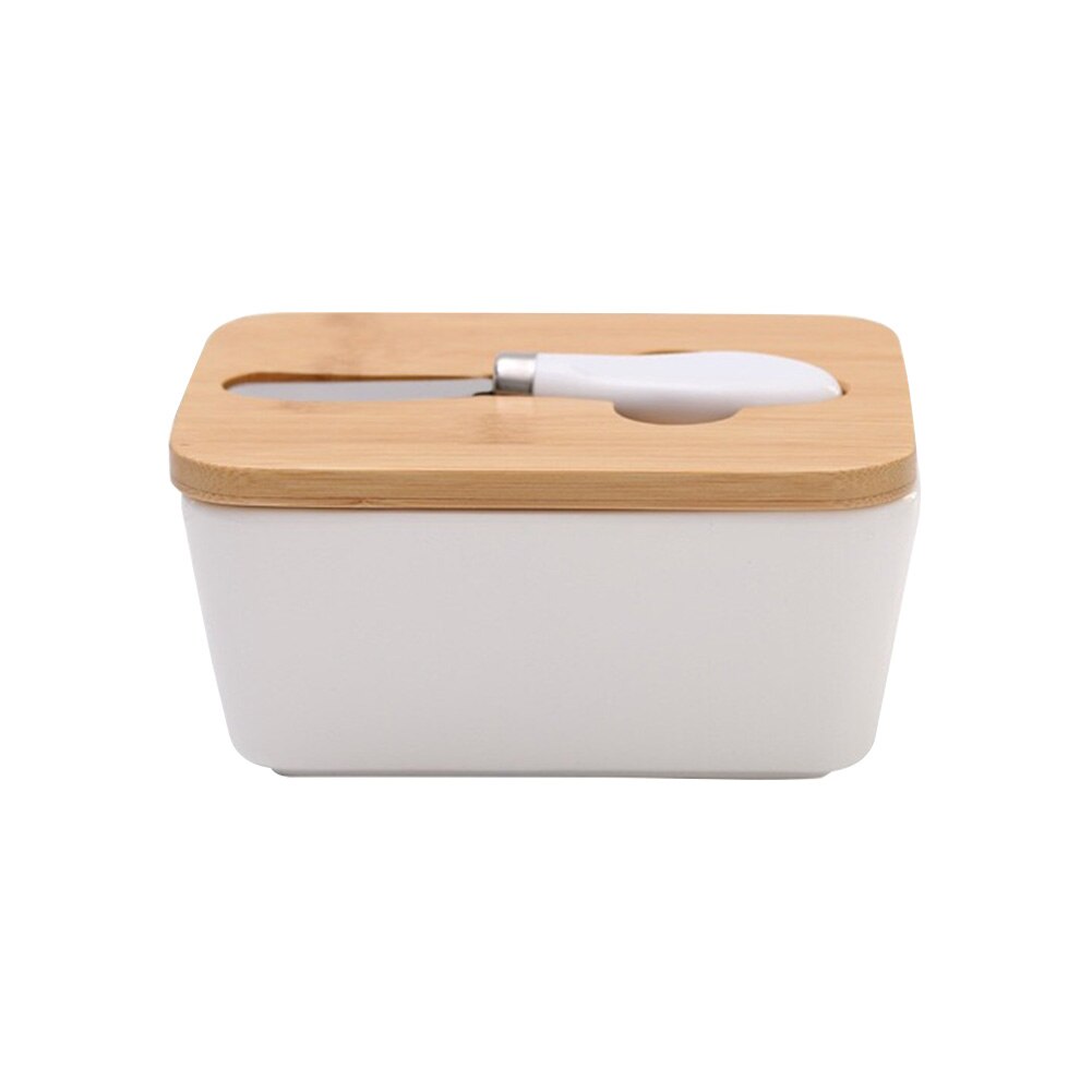 Sealing Kitchen Keeper Ceramic Nordic Style Plate Tool Container Dish With Wood Lid Cheese Food Butter Box Storage Tray