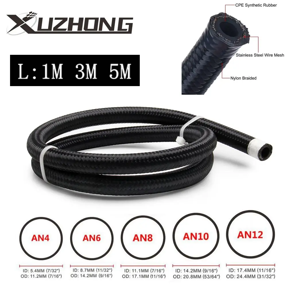 1M ein4 ein6 ein8 ein10 ein12 Kraftstoff Schlauch Öl Gas Kühler Schlauch Linie Rohr Rohr Nylon Edelstahl Geflochtene innen CPE Gummi TF-1007