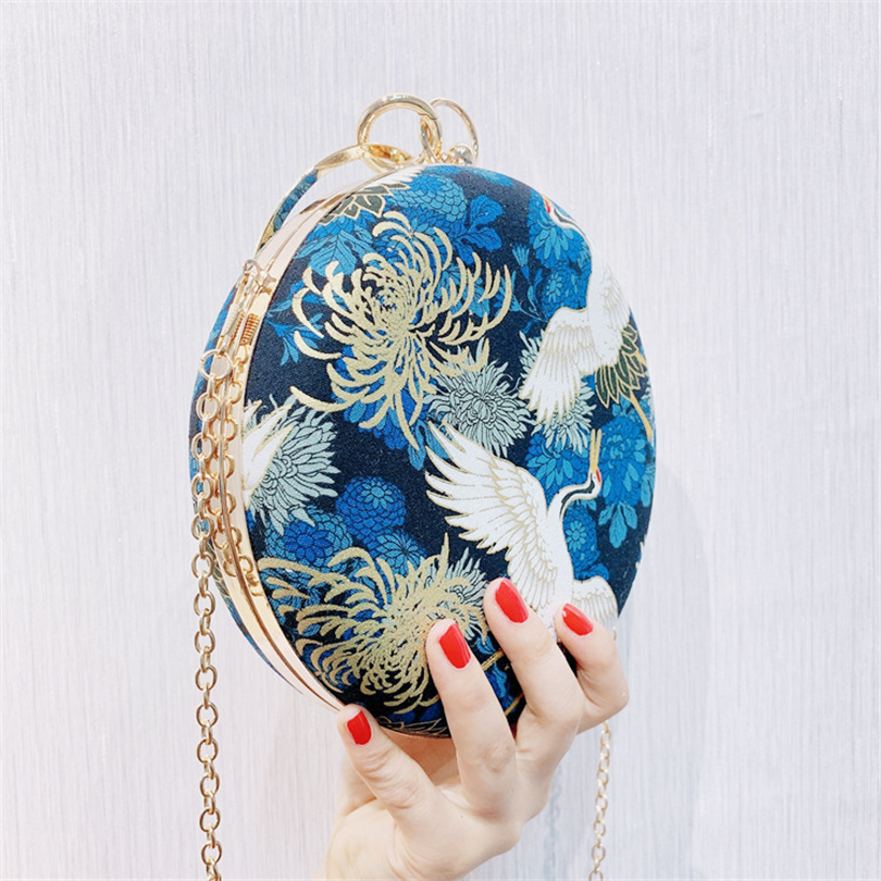 Retro Day Clutch Bags Printed Red-crowned crane Evening Bag Chain Crossbody Bag Women Handbags Wallets Diamonds Evening Bag