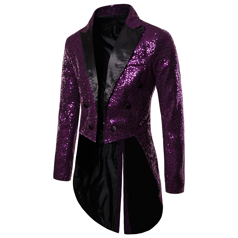 Traje de hombre con botones de lentejuelas redondas, esmoquin, espectáculo de escenario, presentador de boda, Festival de baile, celebración, cena, ropa informal para hombre, abrigo para hombre: L / Morado