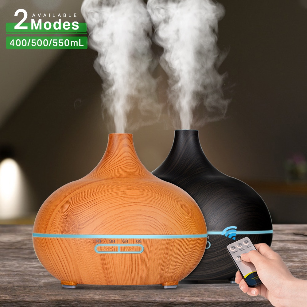 550 500 400 Aromatherapie etherische olieverspreider Houtnerf Afstandsbediening Ultrasone luchtbevochtiger Cool met 7-kleuren LED-licht