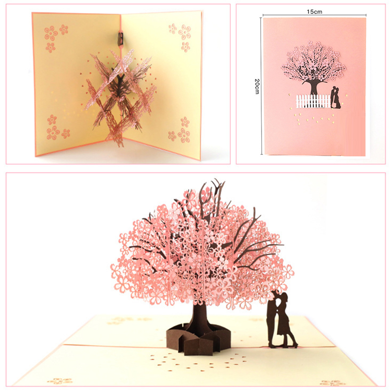 3D Pop UP Cards Cherry Tree Wedding Invitations Cards Valentine's Day Anniversary Greeting Card Greeting Postcard Card: Default Title