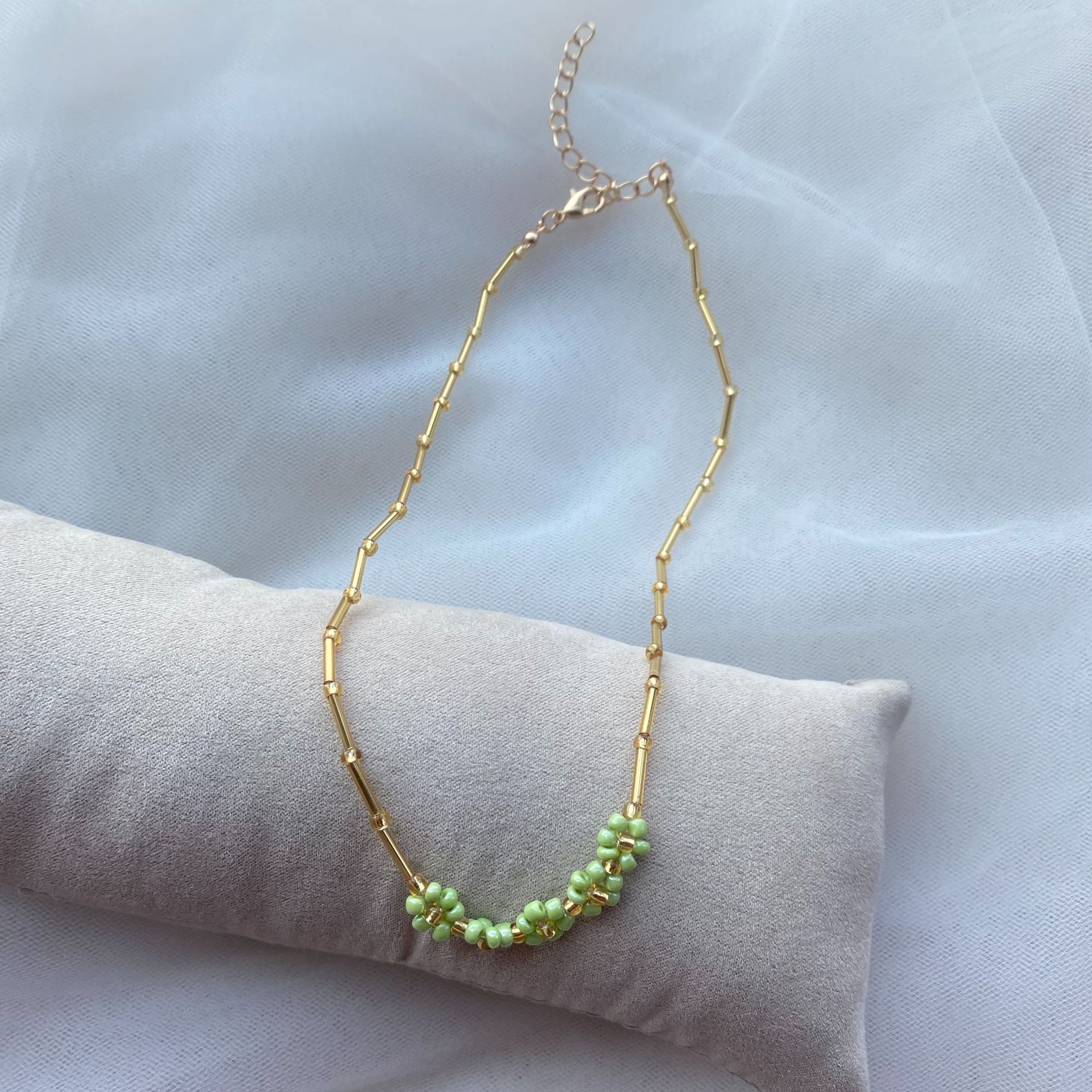 2022 Korean Wave Early Spring Bamboo Flower Necklace Female Colorful Popular INS Trend Jewelry Girlfriend: green