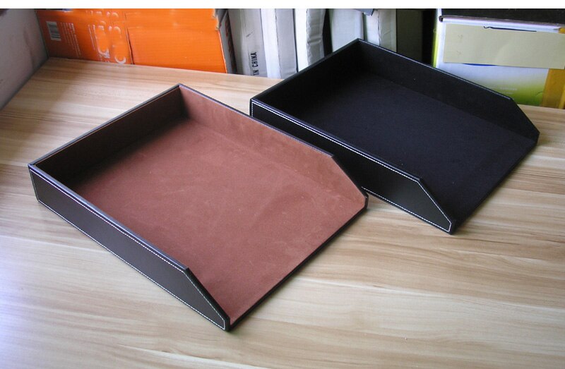 A4 læder træ kontorbord fil dokument bakke magasin papir boks beholder opbevaring organisator dokumenter bakke holder sort 225a