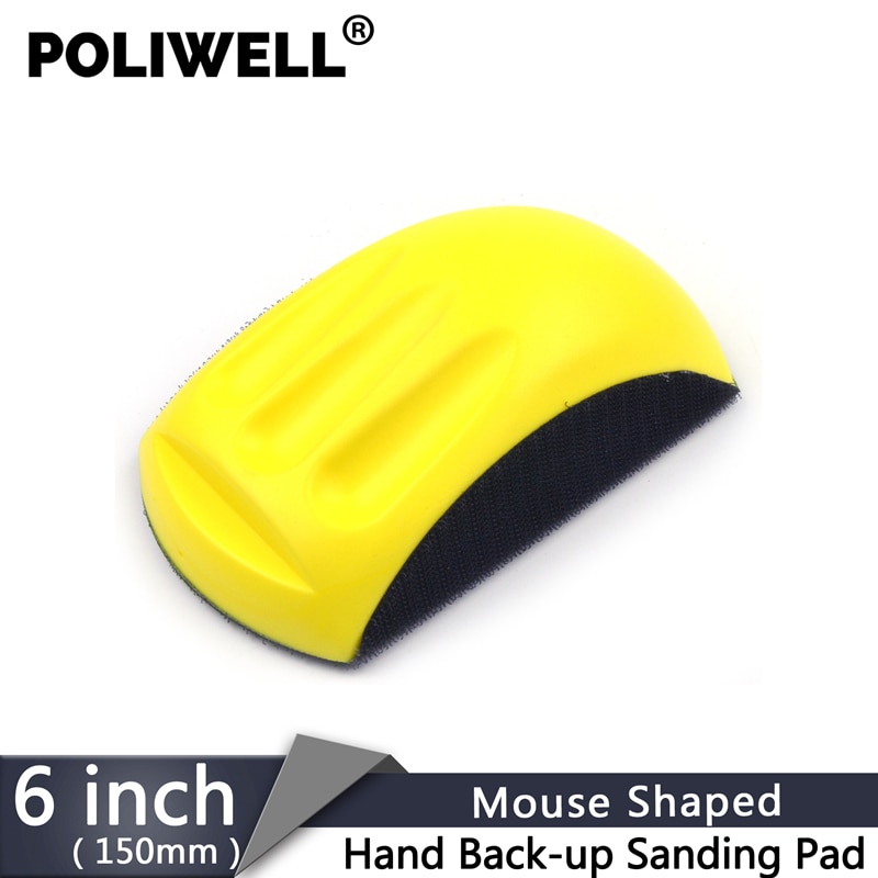 POLIWELL 6 inch 150mm Muis Vormige Schuren Disc Houder Schuurpapier Backing Polijsten Pad Hand Schuurblok voor Houten Auto polijsten