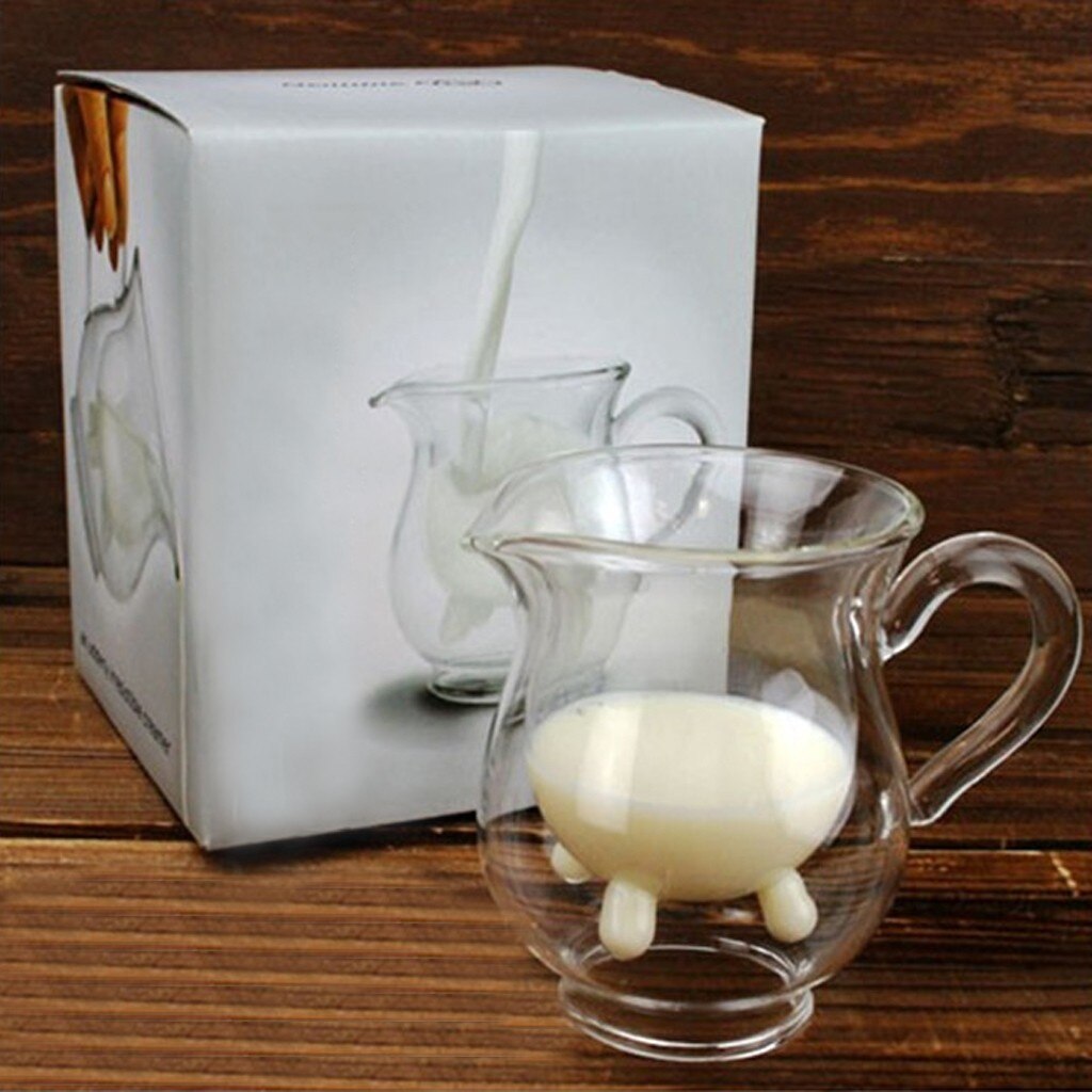 Ko yver form dobbeltvægget klart glas mælk kaffe te krus kop håndtag friskhed smuk dekoration mælk glas & flaske
