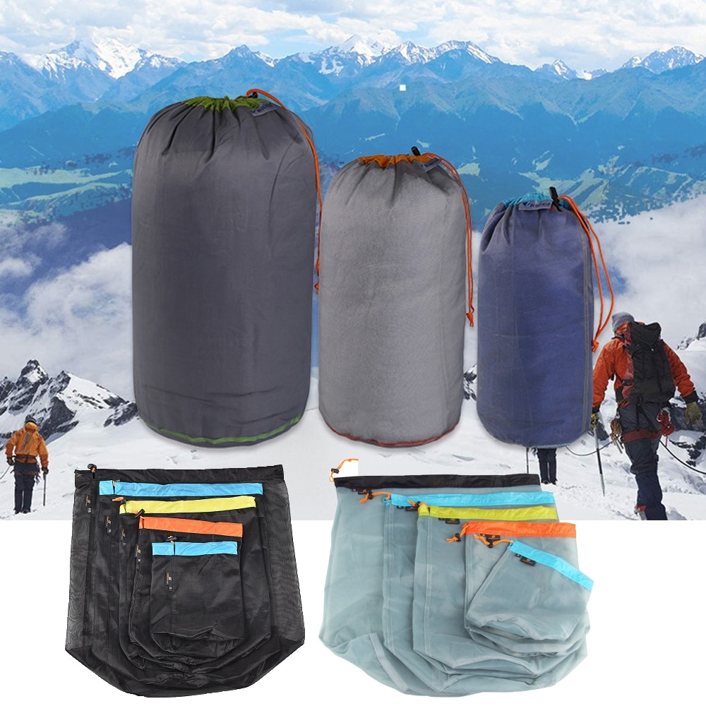 1Pc Drawstring Storage Bag Outdoor Stuff Sack Camping Sport Ultralight Mesh Traveling Organizer Hiking Tool Accessories
