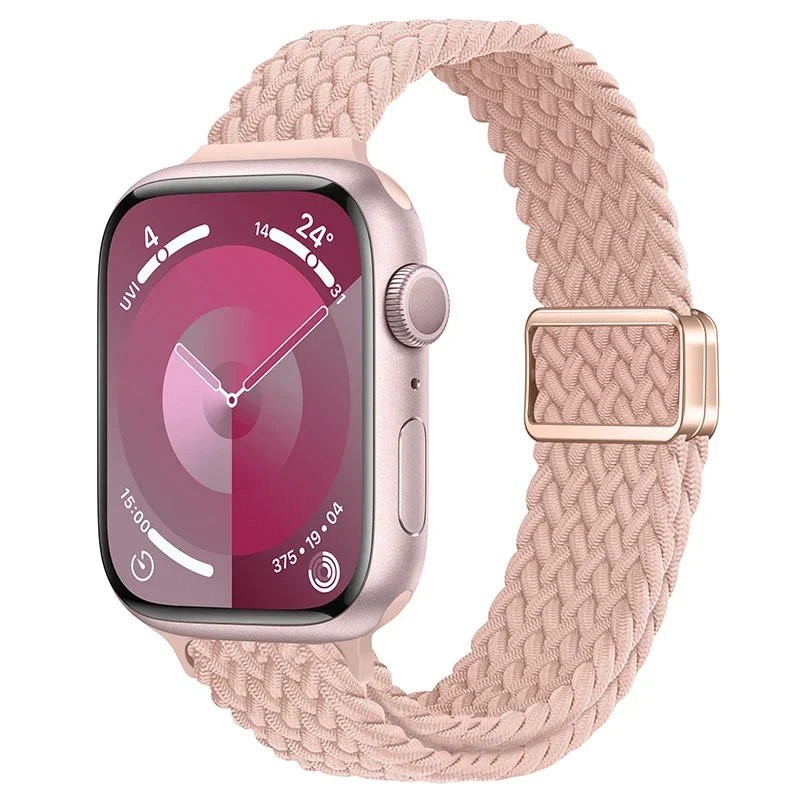 Bracelet en Nylon pour Apple Watch 9 8 7 45mm 41mm Ultra 49mm, boucle tressée mince, iWatch 6 5 4 SE 44mm 40mm 10 46mm 42mm: Violet Vert / 12mm