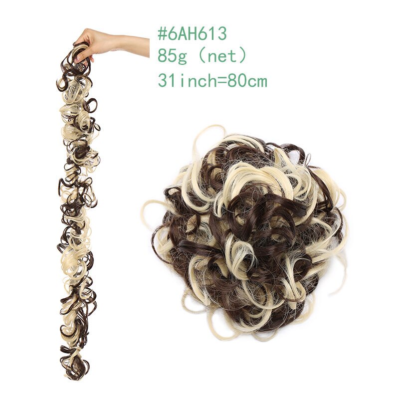 Coiffe à chignon synthétique de 14 couleurs 85g-S-noilite, bandeau caoutchouc de chevelure ébouriffée, postiches de coiffure, scrunchie d'extension capillaire, coiffure longue bouclée retroussée vers l'arrière: 1252