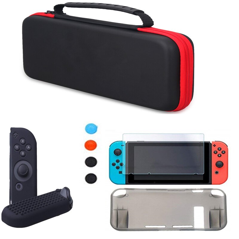 Nintend switch ns console saco de armazenamento de transporte tpu grip caso escudo da pele alta luz protetor de tela capa de silicone 8 em 1 kit: Pack Kit