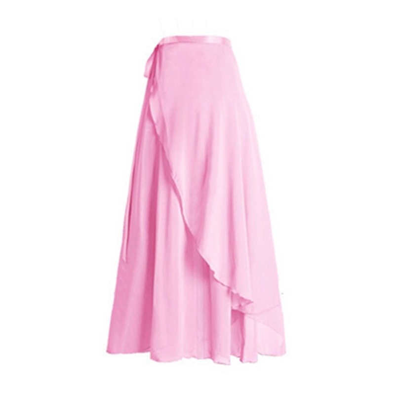 16 Solid Colors Classical Mid-Calf Half Skirt Spring Summer Breathable Long Wrap Skirts for Ladies Ballet Dance Stage Wear: Pink