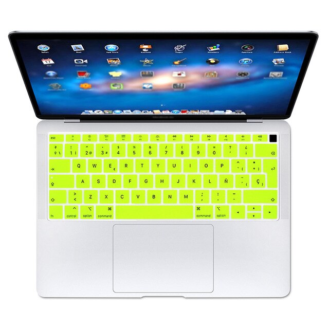 Spanish EU Teclado Keyboard Protector Cover Protective Skin For Apple MacBook Air 13 13.3 Inch A1932 Touch Fingerprint: Fluorescent yellow