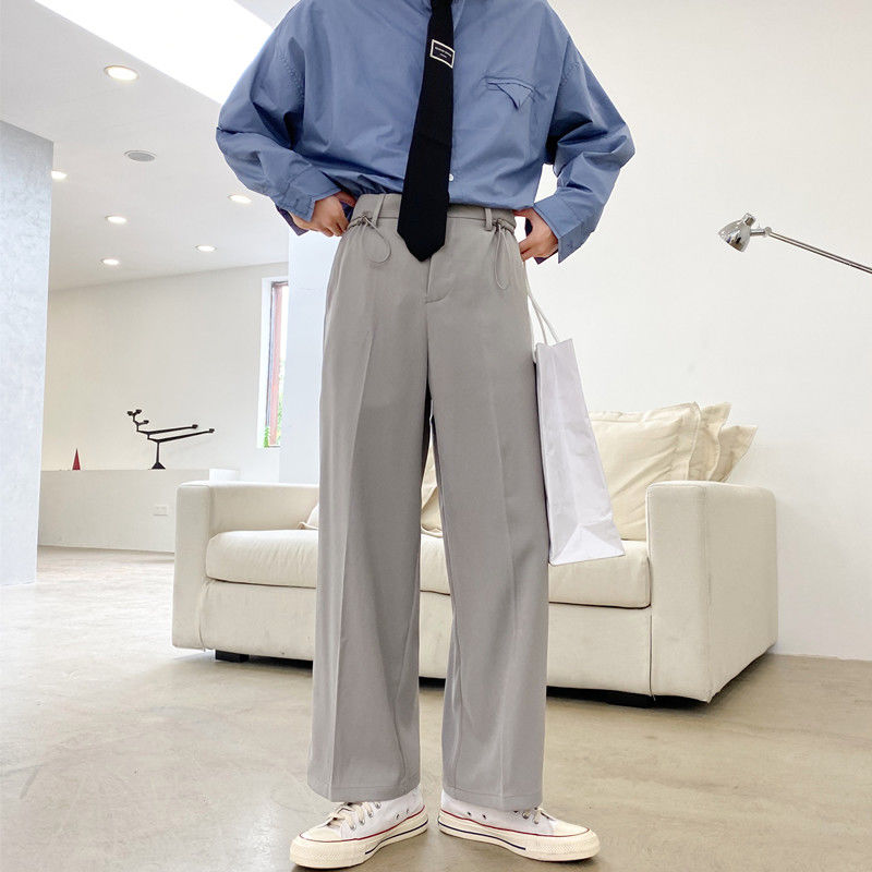Koreaanse stijl pantalon heren effen kleur zakelijke casual broek heren streetwear rechte broek heren losse kostuumbroek