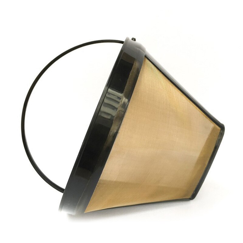Cone-Style Reusable Coffee Filter Permanent Coffee Maker Machine Filter Gold Mesh With Handle Cafe Coffees Tools