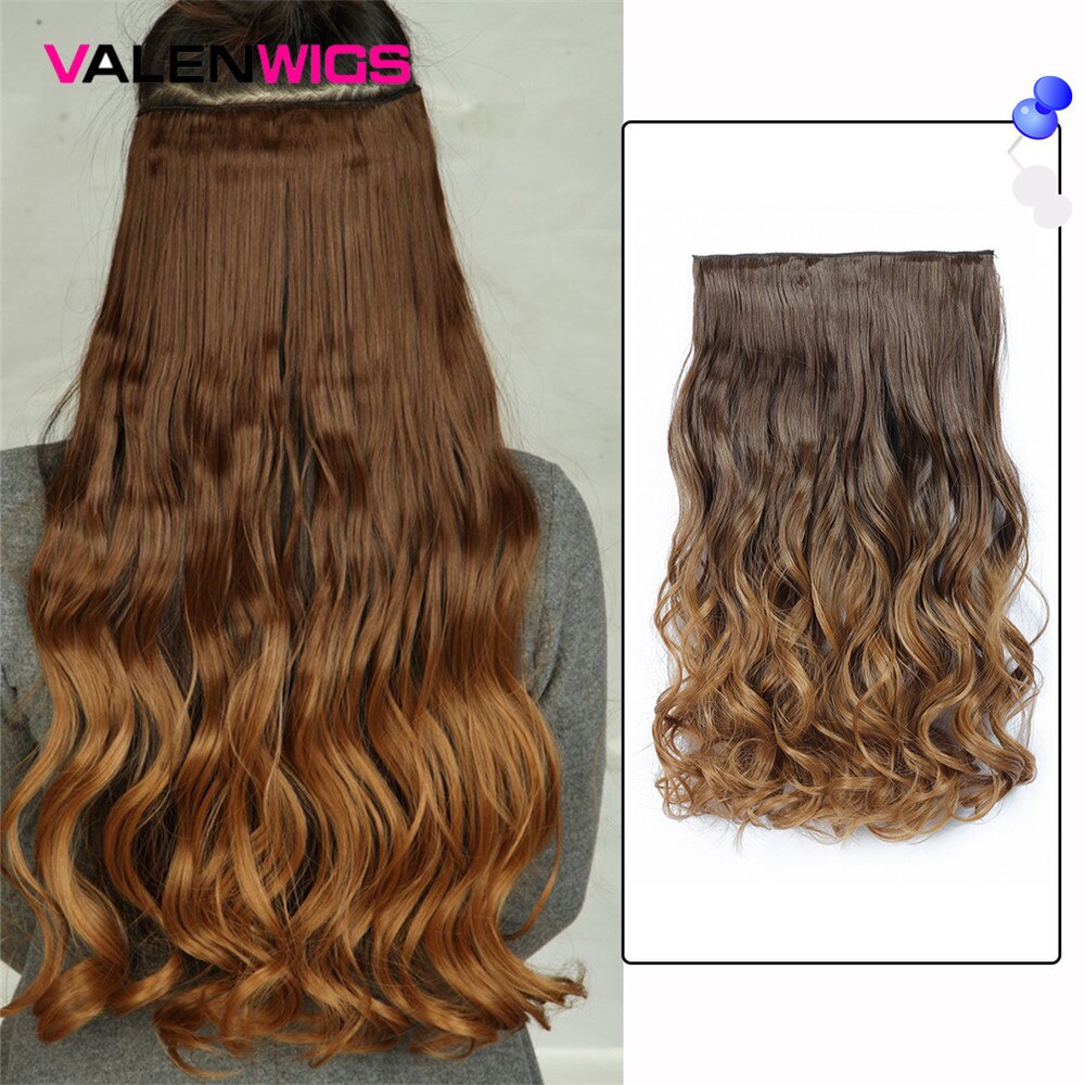 Valenwigs 22 '' lang bølget clip in on one piece syntetisk hair extensions ombre color 5 clips one piece krøllet frisure til kvinder