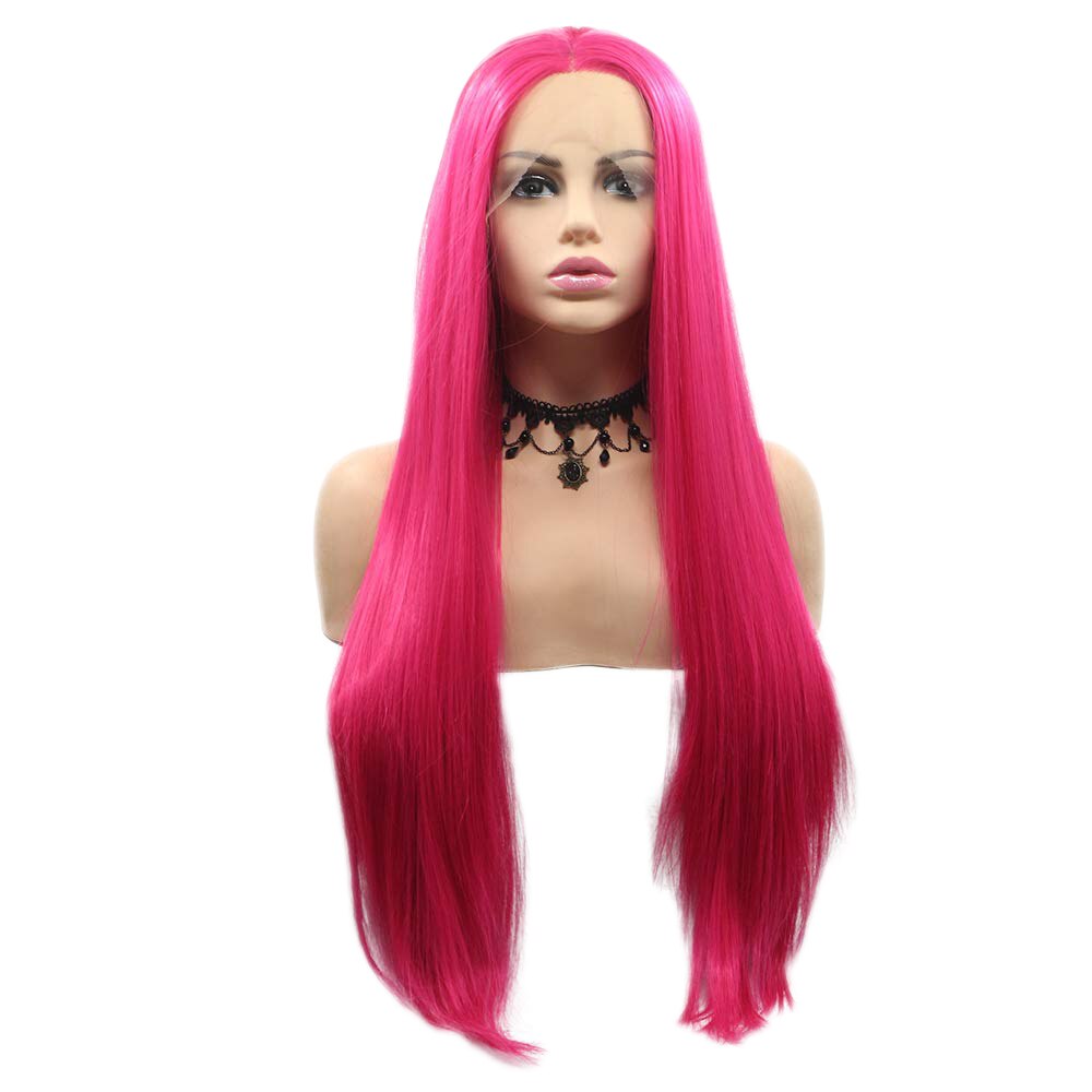 Peluca larga seda con encaje verde fluorescente para mujer, pelo Natural sin pegamento, resistente al calor