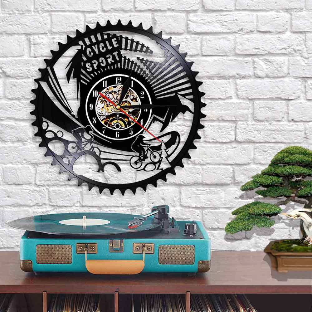 Mountain Biking Wall Clock 12 Inches LED Vinyl Rec... – Grandado