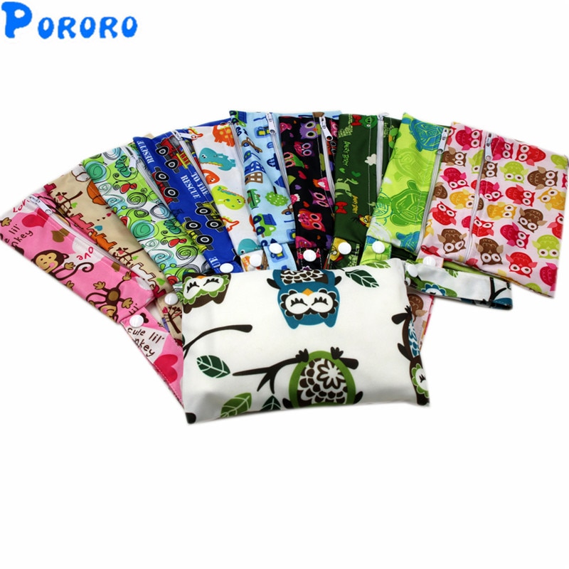 5 teile/los PUL nass Tasche Baby Wasserdichte Tuch Windel Tasche wiederverwendbar Baby Windel Tasche Reißverschluss Drucken Nassen Taschen 14x20 cm