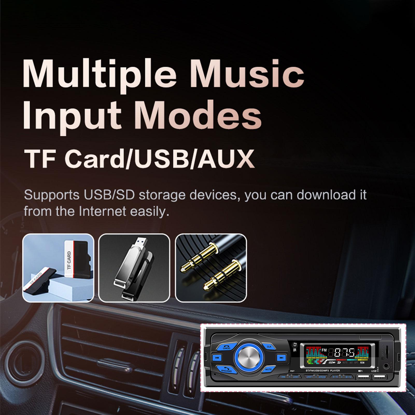 12v 1 in-din-bluetooth-autoradio mit  mp3 -fach-player, freisprecheinrichtung, sprachsteuerung, fm-radio, mobiltelefon-sprachassistent, sd-, usb- und aux-anschluss