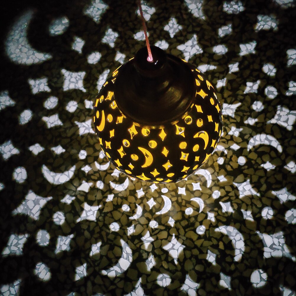 Iron Solar Lantern LED Hanging Projection Light Retro Hollow Outdoor Solar Power LED Waterproof Easy Installation Chandelier