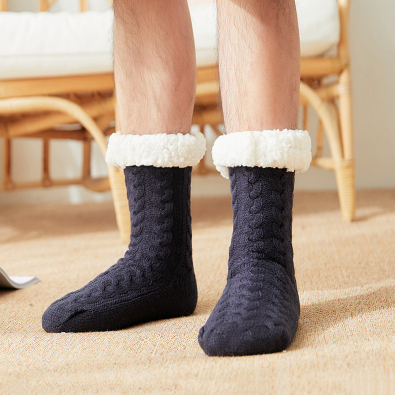Fuzzy Sokken Effen Kleur Warm Pluche Zachte Gewatteerde Slipper Sok Slaap Kous Voor Mannen Jongens N66