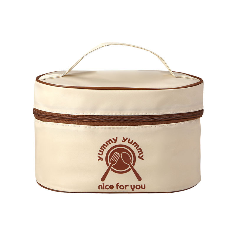 Portable Beige Thermal Lunch Box Bag Round Barrel Insulated Cooler Pouch Bento Food Storage Bags for Kids Meal Dinner Container: Blue