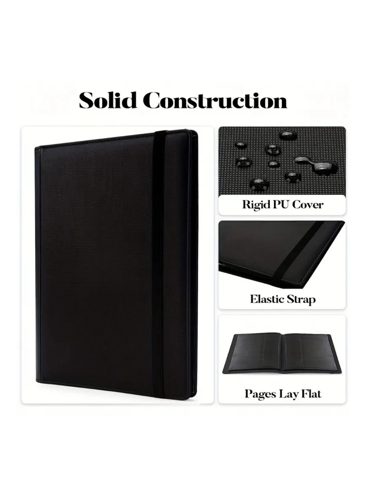 1 stk. kortbind med 9 lommer, samlekortholder, premium pu-omslag med lynlås til kort, holdbar kortfoldning fra siden