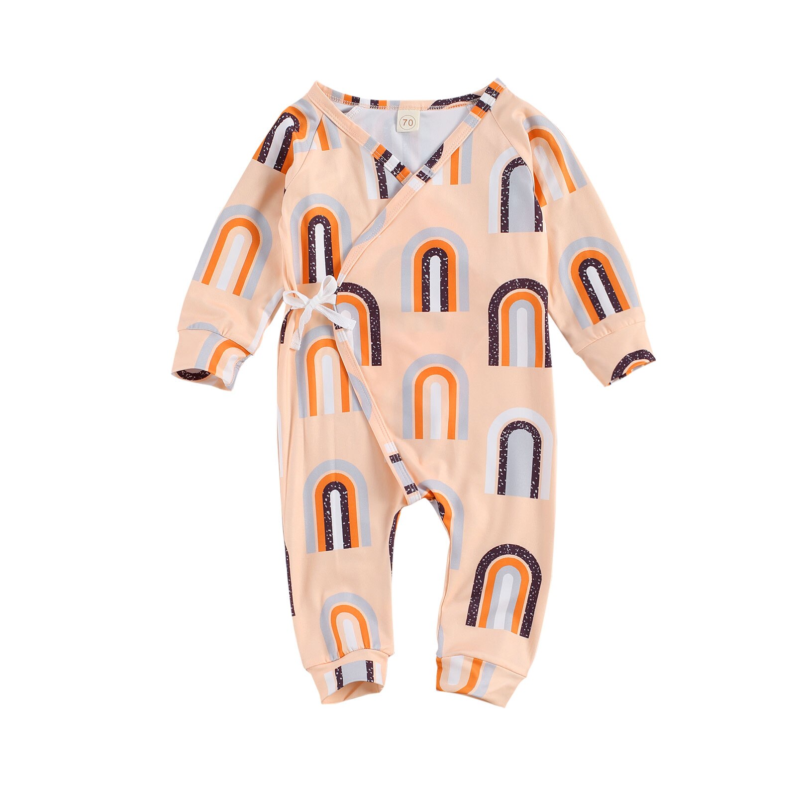 Lioraitiin 0-24m bebê recém-nascido menina moda macacão manga longa arco-íris impresso v-neck macacão outfti 2 estilos: B / 18 m