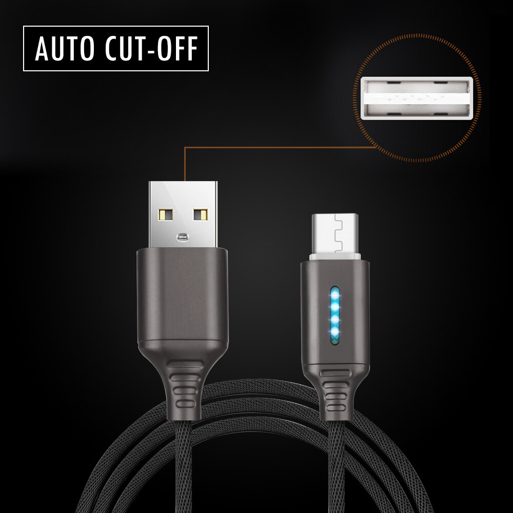 1PC 1m USB Charging Data Sync Nylon Cable Safety Protection Updated Auto Cut-off Disconnect Led Light USB Accessories
