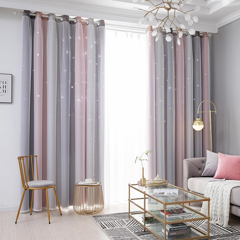 100 x 250cm romantisk regnbuefarve ren gardin pige børn soveværelse fuld mørklægning vindue gardiner hul stjerne gardin hjem indretning: Grå