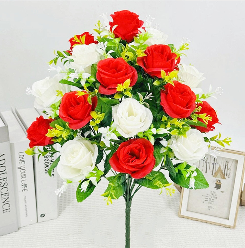 18 Heads Artificial Flowers Silk Rose Festival Home Table Decor Wedding Bridal Bouquet Outdoor Yard Garden Diy Artificial Flower: Blue