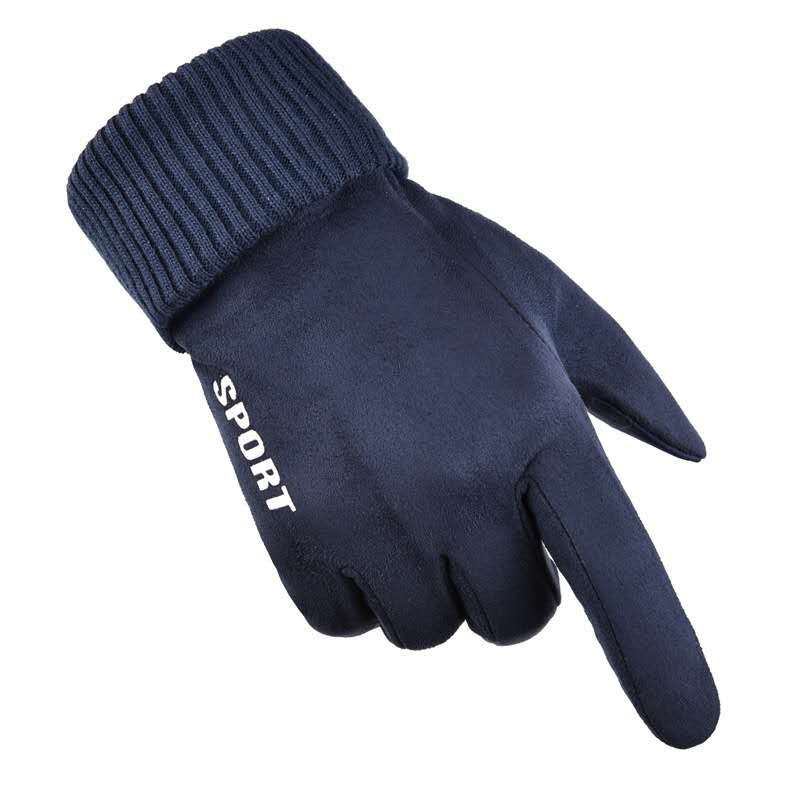 Winter Men's Suede Gloves Windproof and Warm Plus Fleece Thickening Riding and Driving Motorcycle Cold-Proof Touch Screen Gloves: A120-3